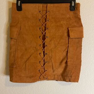 Jealous Tomato Brown Pencil Mini Skirt with Tie Front